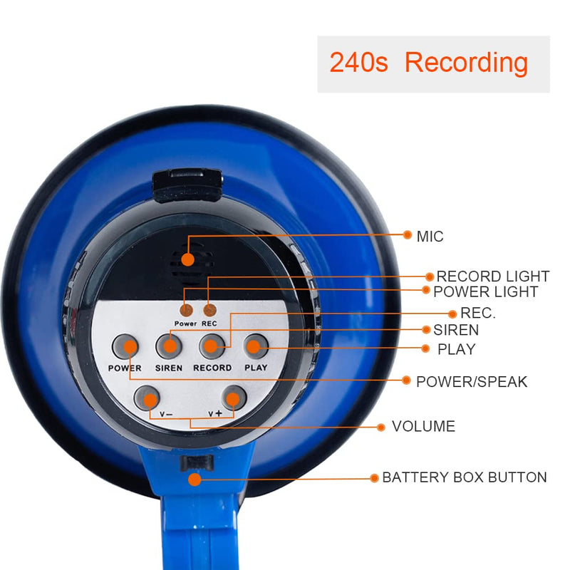 [Australia - AusPower] - MyMealivos Portable Megaphone Bullhorn 20 Watt Power Megaphone Speaker Voice and Siren/Alarm Modes with Volume Control and Strap (Blue)… 