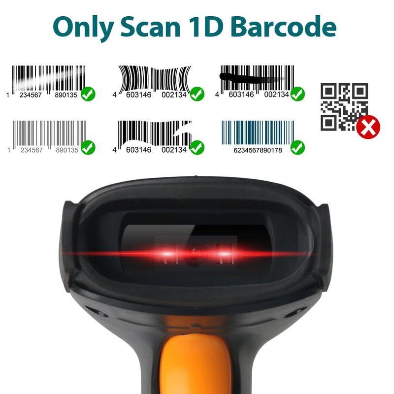 [Australia - AusPower] - Wireless Barcode Scanner 2-in-1 (2.4Ghz Wireless+USB 2.0 Wired) Rechargeable 1D Barcode Reader USB Handheld Bar Code Scanner with USB Receiver (Yellow Trigger) Yellow Trigger 