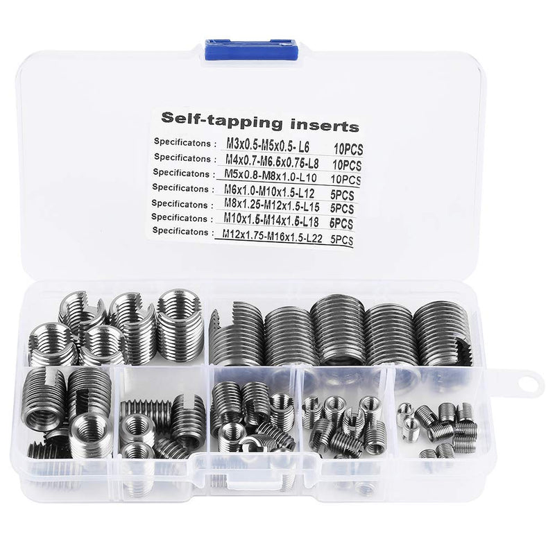 [Australia - AusPower] - 50pcs Self Tapping Thread Inserts Stainless Steel Thread Insert Set Inner Thread Thread Reinforce Repair Tool Screw Repair Sleeve Assortment Kit with Plastic Box 