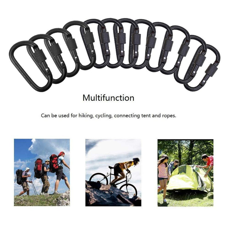 [Australia - AusPower] - Locking Carabiner Clip, Vonpri Caribeaner Clips Black D Ring Spring Snap Key Chain Hook 3" Screw Gate Hook Travel Aluminum Carabiners 12Pack 