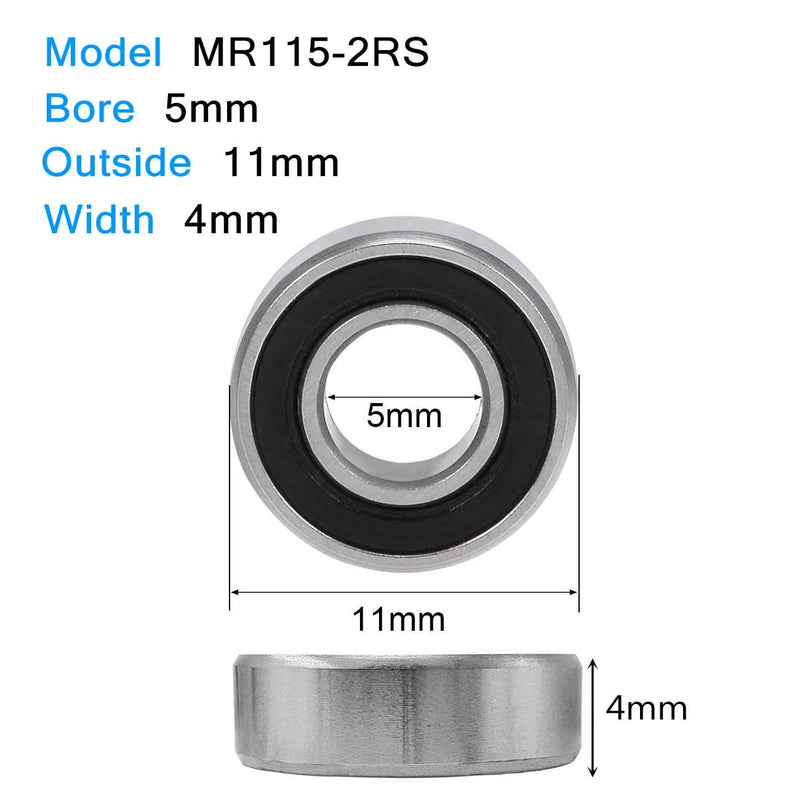[Australia - AusPower] - Donepart 5x11x4mm MR115-2RS Bearings Width Miniature Small Bearings Pre-Lubricated and Double Rubber Sealed (20 Pcs) 