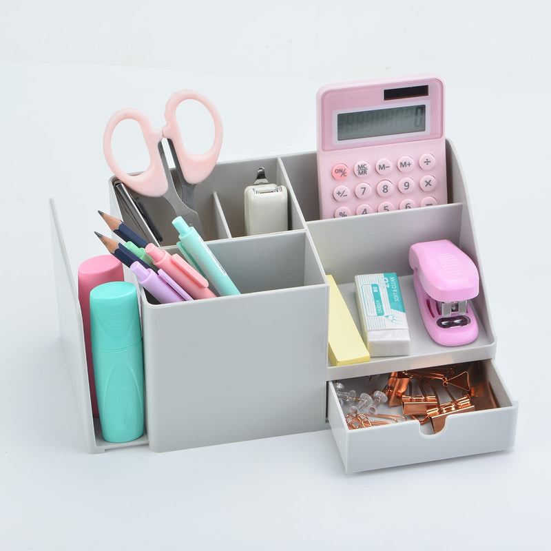 [Australia - AusPower] - Shoccolt Desk Organizer with Bookshelf White Desktop Organizers and Accessories Bookends Multifunctional Office Stationary Organizer with Drawer Plastic Makeup Storage Box (Small, Grey) Small Size 