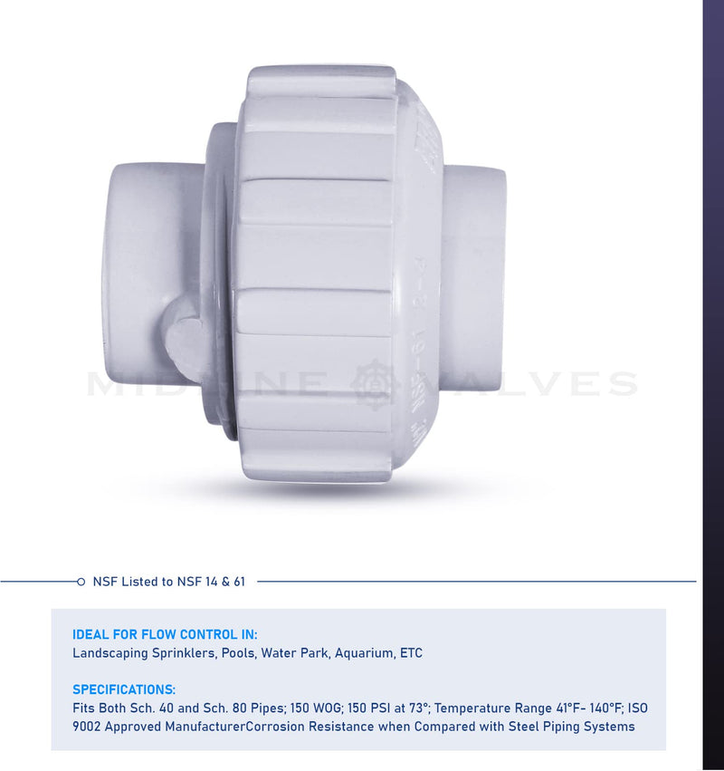 [Australia - AusPower] - Midline Valve PVC Union Coupling Pipe Fitting 1-1/4'' FIP White Plastic (592DV114) 1-1/4 in. 