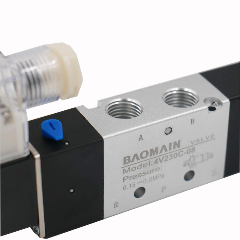 [Australia - AusPower] - Baomain Pneumatic Solenoid Air Valve 4V230C-08 DC 24V 5 Way 3 Position PT1/4" Internally Piloted Acting Type Double Electrical Control Midst Closed 