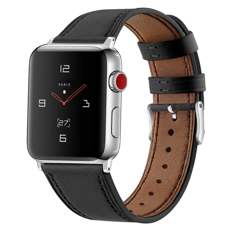 [Australia - AusPower] - Leather Bands Compatible with Apple Watch Band 42mm 44mm, Genuine Leather Smart Watch Replacement Strap Compatible for Men Women iWatch Series 6 5 4 3 2 1,SE 