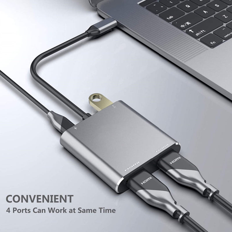 [Australia - AusPower] - USB C to Dual HDMI Adapter, 4 in 1 USB Type C Hub with 2 HDMI/USB3.0 /PD Charging, Dual Screen Display USB-C Docking Station for Windows, MacOS 