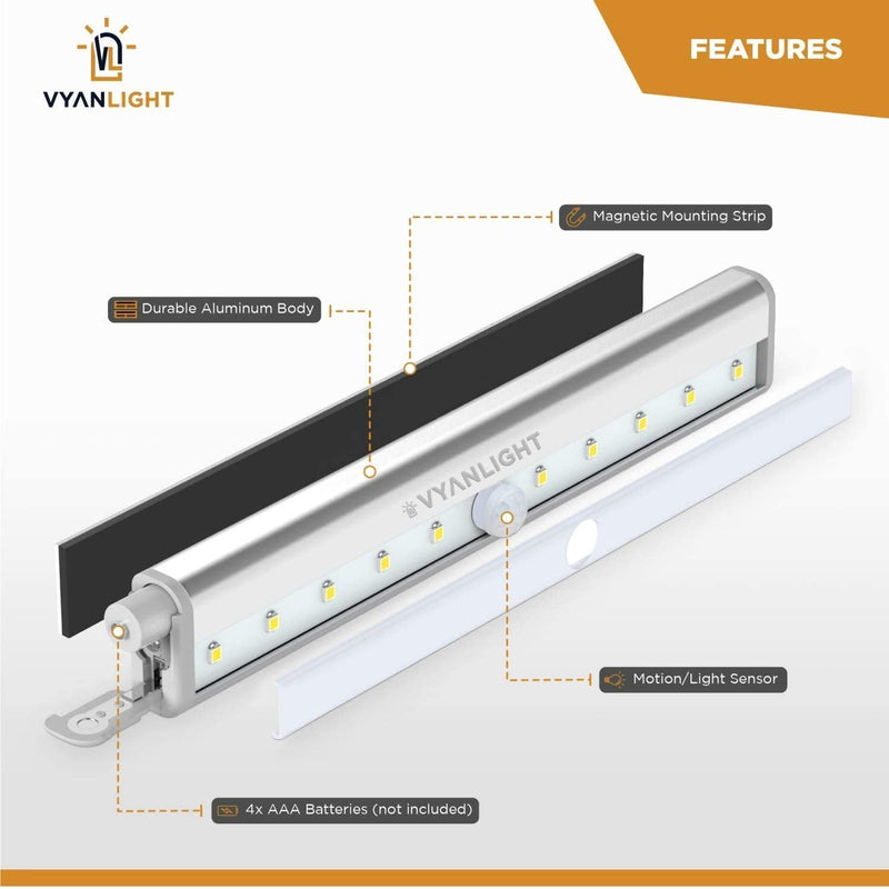[Australia - AusPower] - LED Closet Light Motion Activated, Under Cabinet Lights, Homelife Motion Sensor LED Lights, Stick-on Anywhere Battery Operated 10 LED Motion Sensor Night Light for Closet Hallway Stairway (3 Pack) 