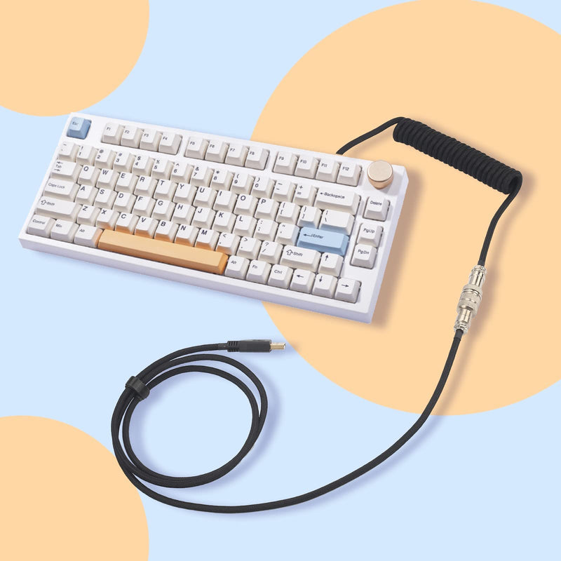 [Australia - AusPower] - BGMCSUK Amazing Premium Weave USB C Cable for Gaming Keyboard, 5 feet Coiled USB Mechanical Keyboard Cable, Connect Computer and Keyboard (Black) Black 