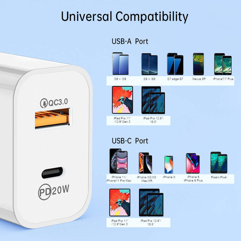 [Australia - AusPower] - SHUNNAN iPhone 12 Fast Charger,20W Dual Port Wall Charger,USB C Charger,Fast Power Adapter Compatible with iPhone 12/11/Pro Max/XS/X/8/Plus,iPad Pro/Air/Mini 4/3, (2pack-White) 