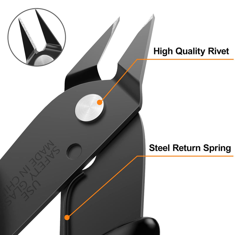 [Australia - AusPower] - BOENFU Wire Cutters Zip Tie Cutters Micro Flush Cutter 2 Pack 5 Inch Precision Wire Clippers Hobby Snips Small Side Cutting Pliers for Jewelry Making, Electronics | Black Black ( 2 Pack ) 