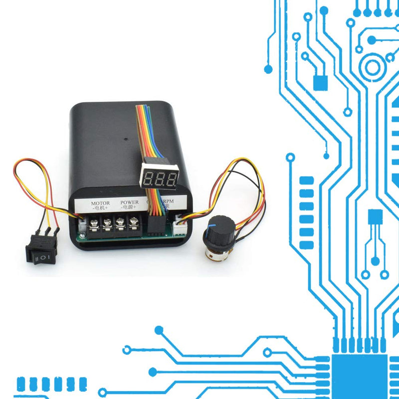 [Australia - AusPower] - Acxico 1Pcs PWM DC Brush Motor Speed Controller DC 10-55V 60A CW CCW Reversible Switch Digital LED Display Potentiometer Switch Built-in Brushless Fan 
