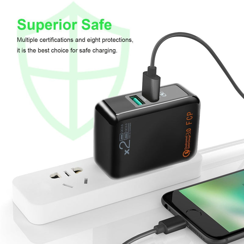 [Australia - AusPower] - QC3.0 Fast Wall Charger, Dual Ports USB Travel Quick Charger QC 3.0 QC2.0 Wall Adapter Fast Charging Block Smart Ports+Foldable Plug Compatible for iPhone, Samsung S8/S7,Note8/7,LG,iPd,Sony,HTC etc 