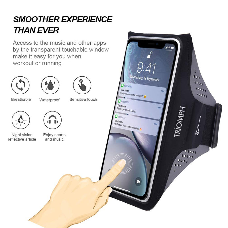 [Australia - AusPower] - Triomph Running Armband,Phone Armband Case for iPhone 12,12pro,11,11pro,Xs Max, XR, X, 8, 8+,Galaxy S21,S20,S10,S10+/S9+Note with Adjustable Elastic Band & Key Card Holder, for Running, Hiking 6.5' Black 