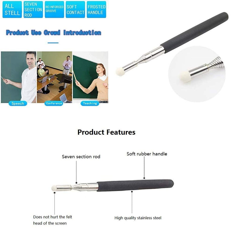 [Australia - AusPower] - Pointer Sticks,Extendable Pointer,Hand Pointer for Classroom，Classroom Pointer for Teacher，Telescopic Teacher Pointer Retractable Pointer Hand Pointer for Kids Whiteboard Pointer (Black) Black 