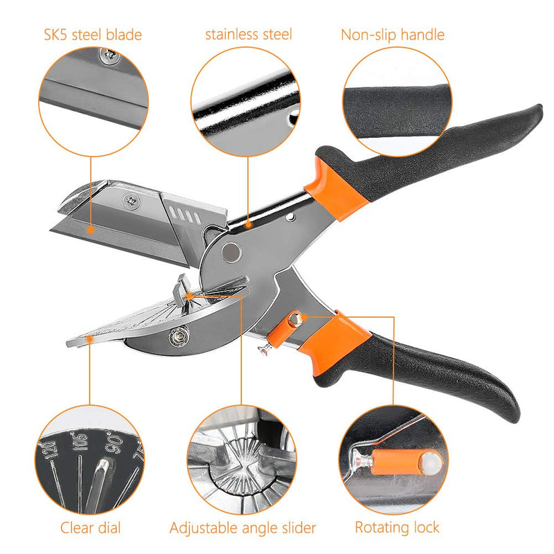 [Australia - AusPower] - Multi Angle Miter Shear Cutter, Jhua 8'' Multifunctional Trunking Shears Hand Tools 45 Degree To 135 Degree Miter Shears Cutting Tool with 10 Spare Blades for Cutting Chamfer, Soft Wood, Plastic, PVC 