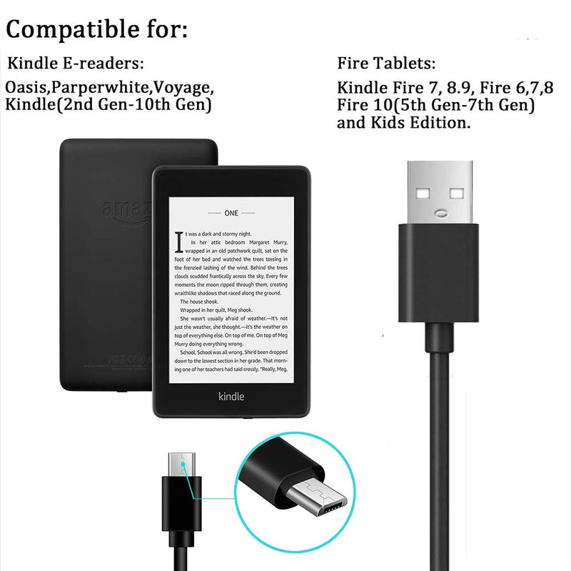 [Australia - AusPower] - Kindle Fire Replacement Micro USB Cable,6.5Ft Extra Long Cord Compatible for Kindle Fire HD HDX7''8.9'' Fire HD6 7 8 10(5th-8th Gen),Kindle E-Reader(3rd-11th Gen),Kids Edition 