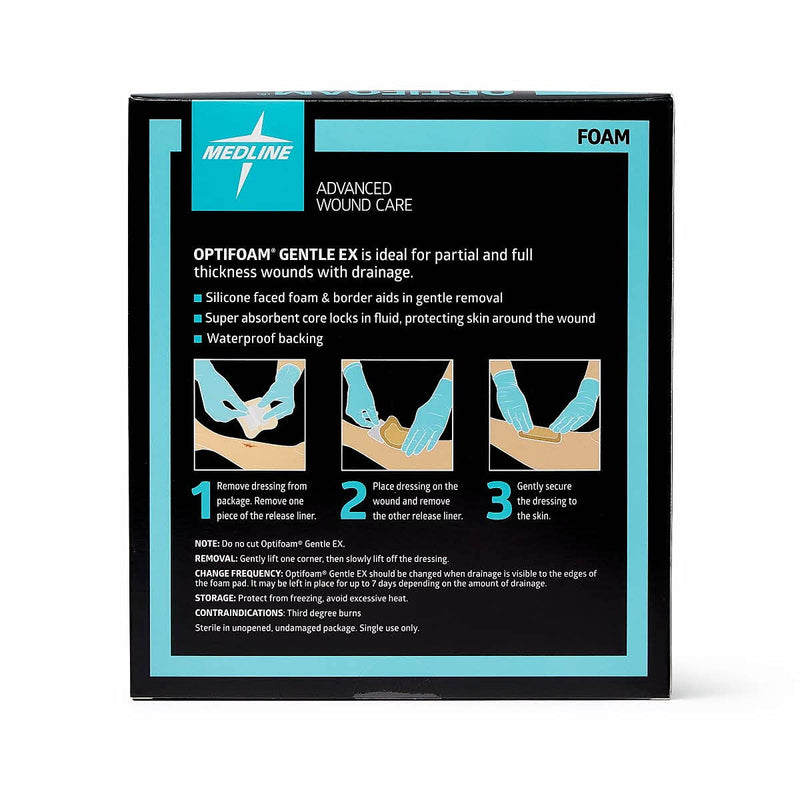 [Australia - AusPower] - Medline Optifoam Gentle EX Bordered Foam Adhesive Dressing, 4" x 4" Square (10 Count) 4" X 4" Box 