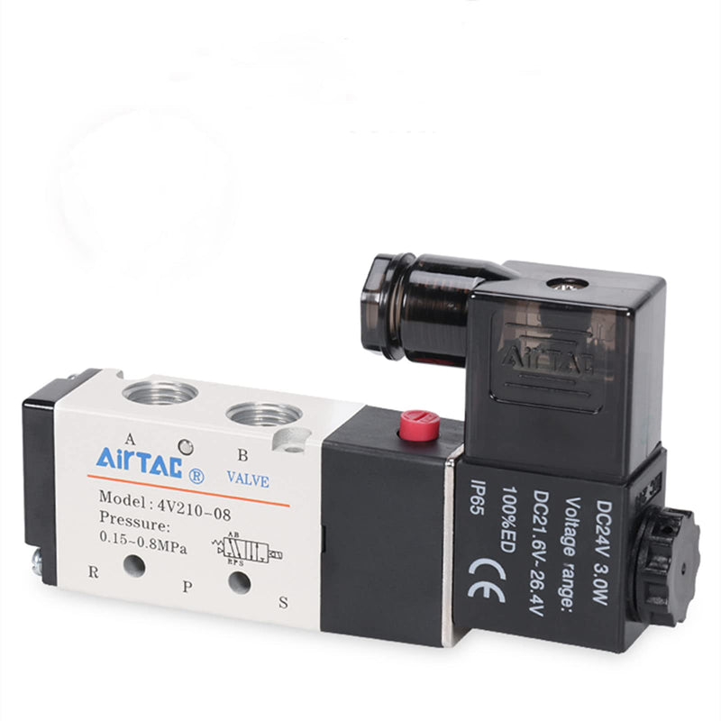 [Australia - AusPower] - Solenoid Valve 1/4"PT Pneumatic AirTAC 4V210-08 Air 12V/24V/110V/220V Single Coil Pilot-Operated Electric 2 Position 5 Way Connection Type (4V210 PT1/4, DC24V) 4V210 PT1/4 
