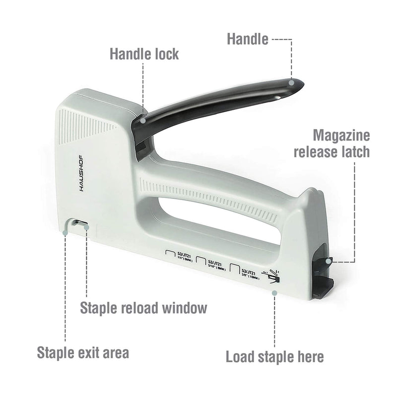 [Australia - AusPower] - HAUSHOF Light Duty Staple Gun Kit, Fits JT21 Staples of 1/4'', 5/16'' and 3/8'', Includes 800Pc 5/16'' Staples and A Staple Remover, for Upholstery, DIY, Decoration 
