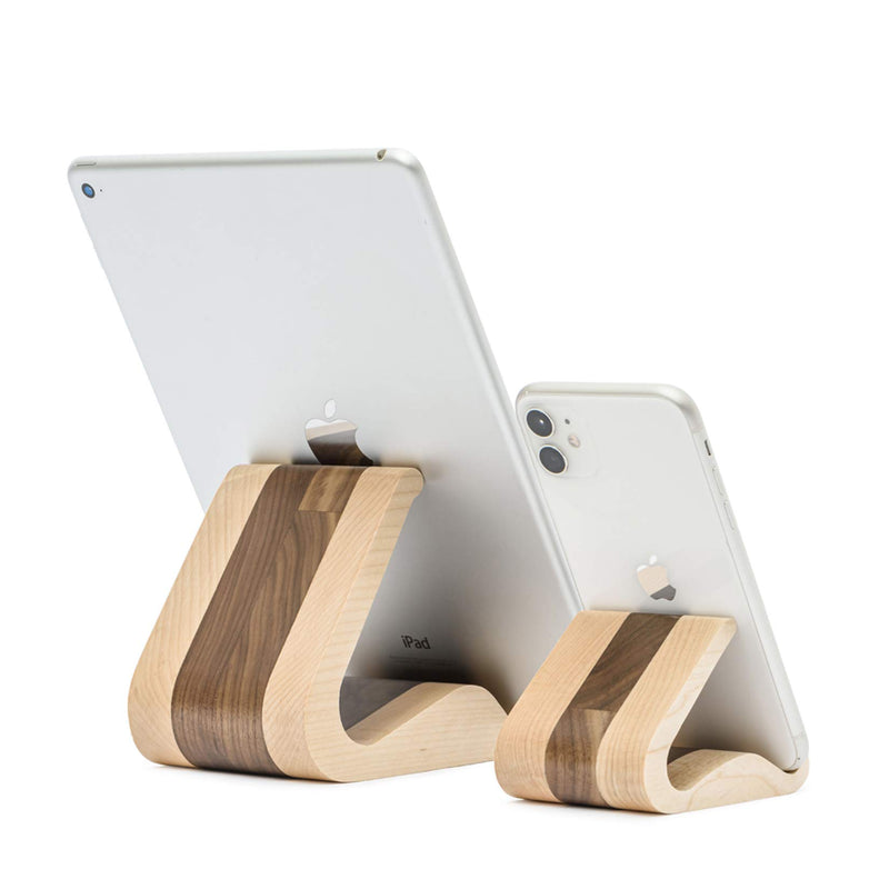 [Australia - AusPower] - Wooden Cell Phone Stand, MTWhirldy Stands for iPhone Universal Compatible with iPhone 11 Pro Max XS XR 8 Plus 7, Samsung Galaxy S20 S9 8 LG Moto Smartphone Facetime Holder for Desk (Maple and Walnut) 