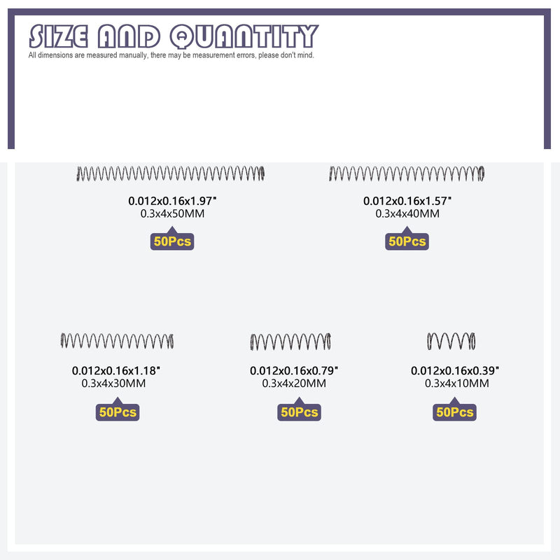 [Australia - AusPower] - Swpeet 250Pcs 5 Sizes Compression Springs Assortment Kit, Mini Stainless Steel Extension Springs for Shop and Home Repairs, 0.39" to 1.97" Length, 0.16" OD, 10mm - 50mm Length, 4mm OD 250 