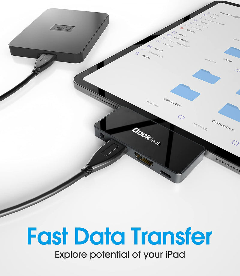 [Australia - AusPower] - USB C Hub Adapter for iPad Pro 2021 2020 2018 11 12.9 / iPad Air 4 10.9 iPad mini6 Dockteck 4 in 1 iPad Pro USB-C Hub with 100W Power Delivery, 4K@60Hz HDMI Port, USB 2.0 Port and 3.5mm Headphone Jack 