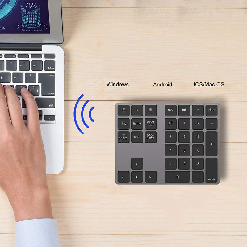 [Australia - AusPower] - Wired/Bluetooth Numeric Keypad, Portable Wireless Bluetooth 34-Key External Number Pad with 2 USB 3.0 Interface for Computer Laptop Windows, OS, Android(Black) Black 