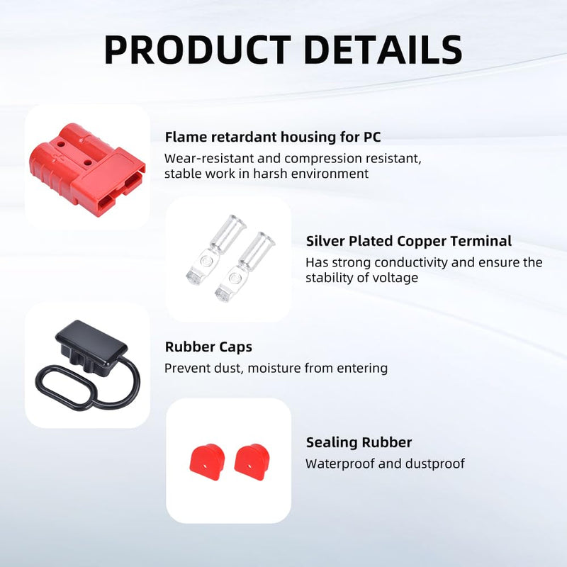 [Australia - AusPower] - cnaodun 4 Pcs 6-10 Gauge Anderson Connector Plug 50A 12-36V Battery Quick Connector Red Battery Quick Disconnect Wire Harness Plug Kit for Winch Car Auto Trailer Driver Electrical Devices 