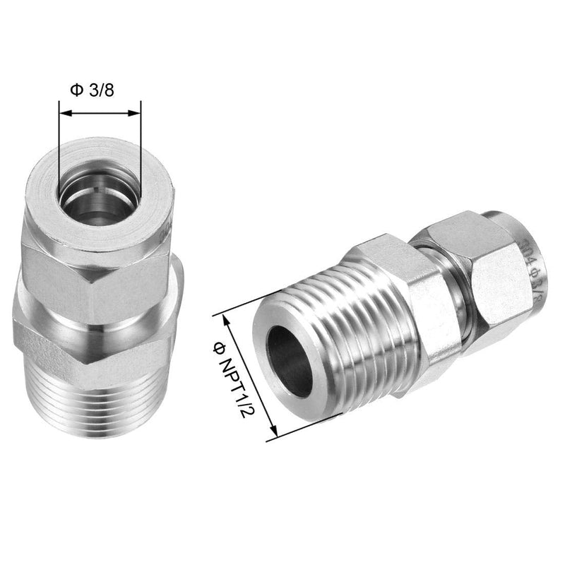[Australia - AusPower] - uxcell Stainless Steel Compression Tube Fitting 1/2NPT Male x 3/8 Tube OD 