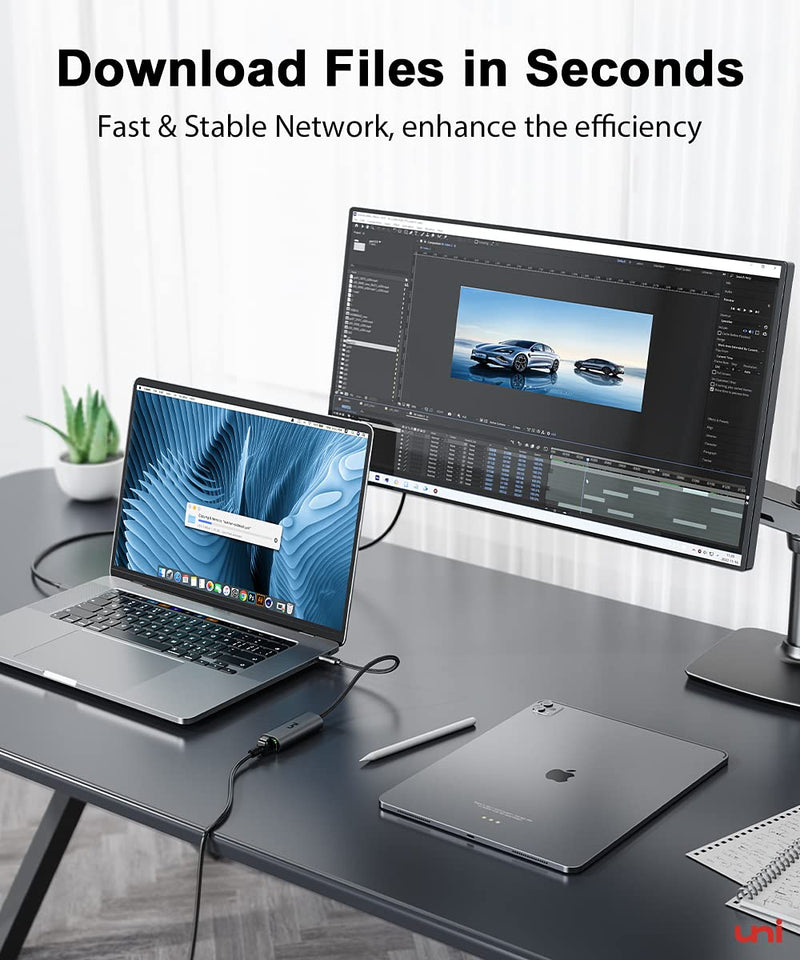 [Australia - AusPower] - uni USB-C to Ethernet Adapter 2.5 Gigabit, Blazing Fast Network Adapter 2.5G (Thunderbolt 4/3 Compatible), Sturdy Aluminum USB 4 to RJ45 Adapter, for MacBook Pro/Air, Laptops, PC, and More 