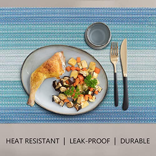 [Australia - AusPower] - HeloHo Placemats Set of 4,Vinyl Table Place Mats, Heat Resistant Stain Resistant Foldable Placemats, Washable Wipeable Placemat for Kitchen Dining Table Decoration Indoor Outdoor（Blue） 4Pcs Blue 