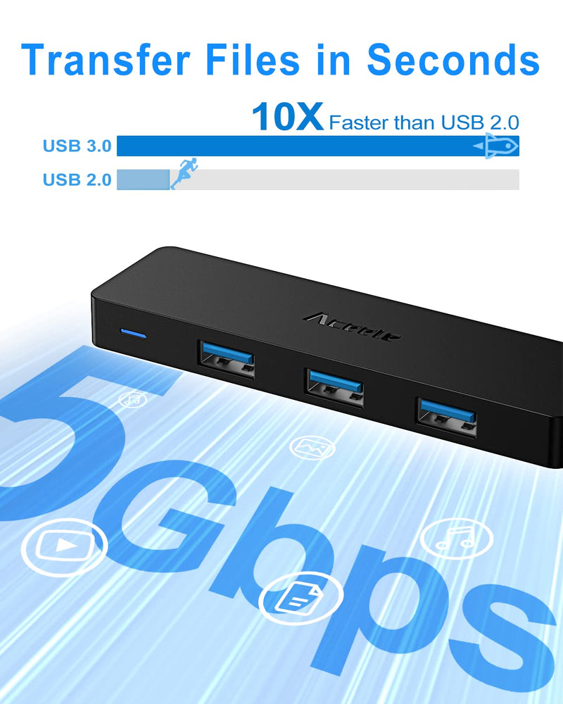 [Australia - AusPower] - Aceele 4-Port USB C Hub, Ultra Slim USB C to USB Hub 3.0, Thunderbolt 3 to Multiport Adapter for MacBook Pro, iPad Air2022, Galaxy Note 10 S10, Chromebook, Dell, XPS 0.5ft 
