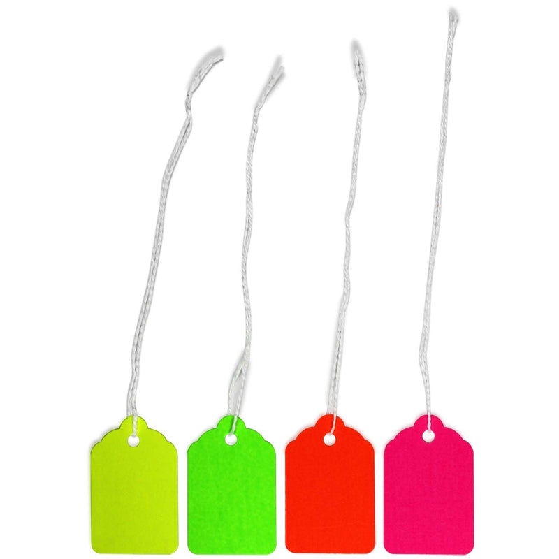 [Australia - AusPower] - SmartSign 1.75 x 1.125 Inches Blank Tags with String | Fluorescent Green, Red, Pink and Yellow 13 Pt Cardstock Pack of 1000 