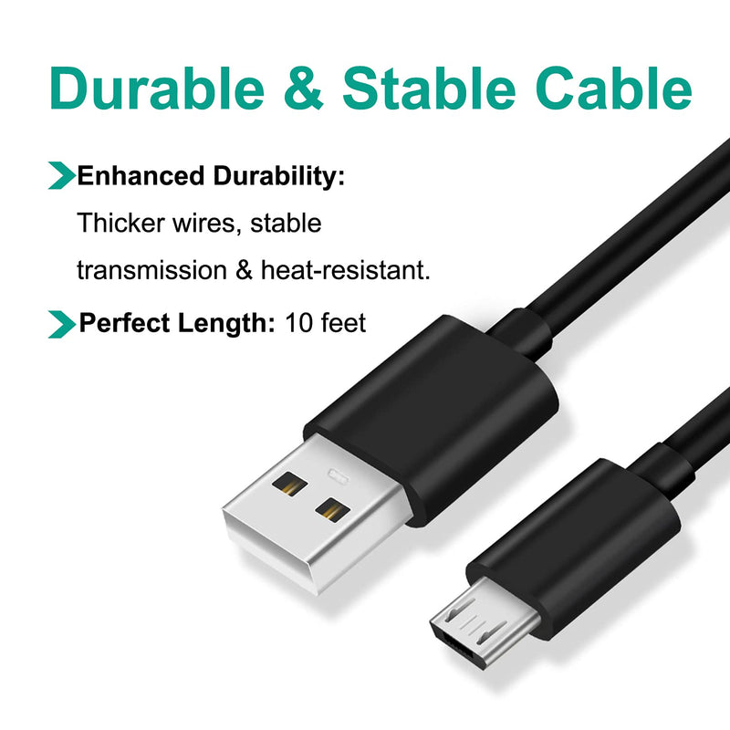 [Australia - AusPower] - 10Ft Micro USB Charger Cable Replacement for Kyocera DuraForce E6790 E6560 E6560C,DuraForce Pro,Cadence LTE,DuraXE E4710,E4255 PTT, DuraXV LTE, DuraXTP, DuraXT, DuraXA, DuraTR Charging AC Power Cord 