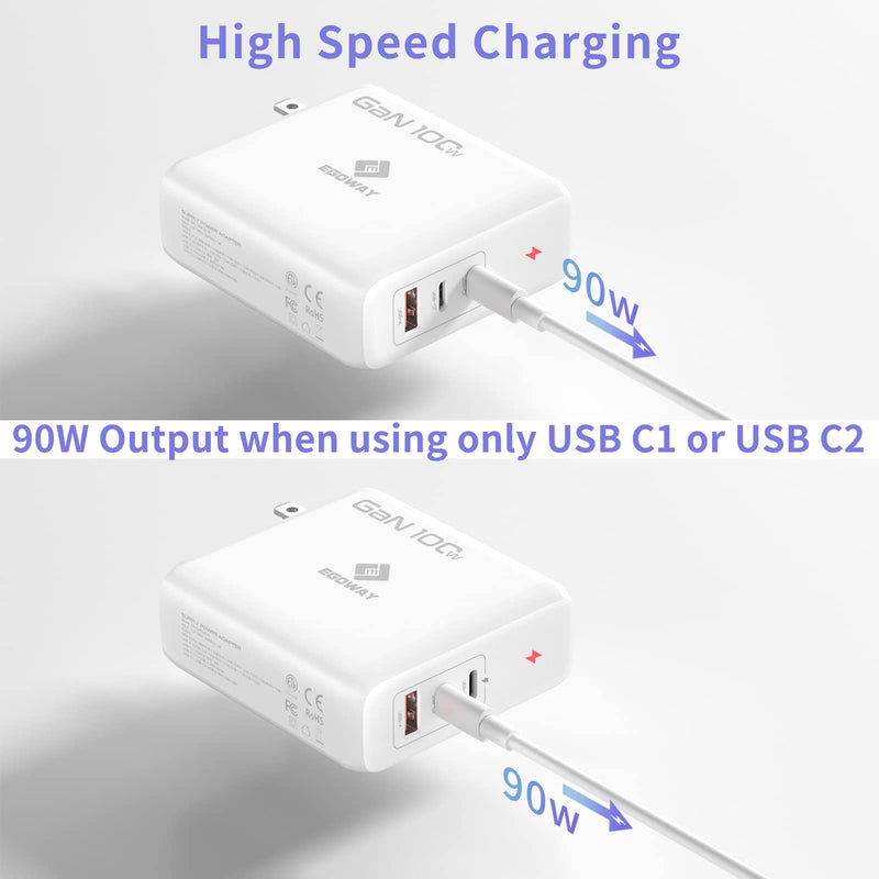 [Australia - AusPower] - USB C Wall Charger, 100W 3 Port GaN Fast Charger Multiport USB-C Power Adapter Compatible with MacBook Air iPad Pro iPhone 13 Dell XPS Galaxy and More Type C Devices 