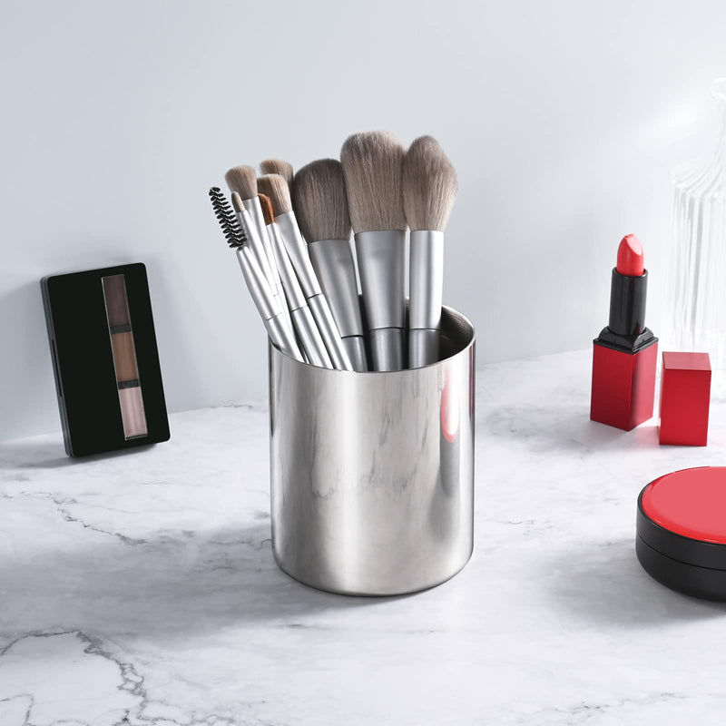 [Australia - AusPower] - Silver Pencil Holder for Desk,304 Stainless Steel Desktop Pen Holder,Pencil Holder,Pencil Cup,Pencil Pot, Makeup Brush Holder,Stationery Organizer Silver 