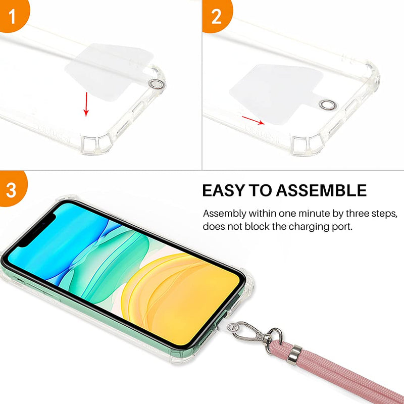 [Australia - AusPower] - Mobile Phone Lanyard Universal Cell Phone Adjustable Nylon Neck Strap Neck Lanyard and Anti-Lost Crossbody Pocket Cell Phone Lanyard Neck Strap with 2 Transparent Pads Fit All Smartphones Pink Pink 2 Transparent Pads 