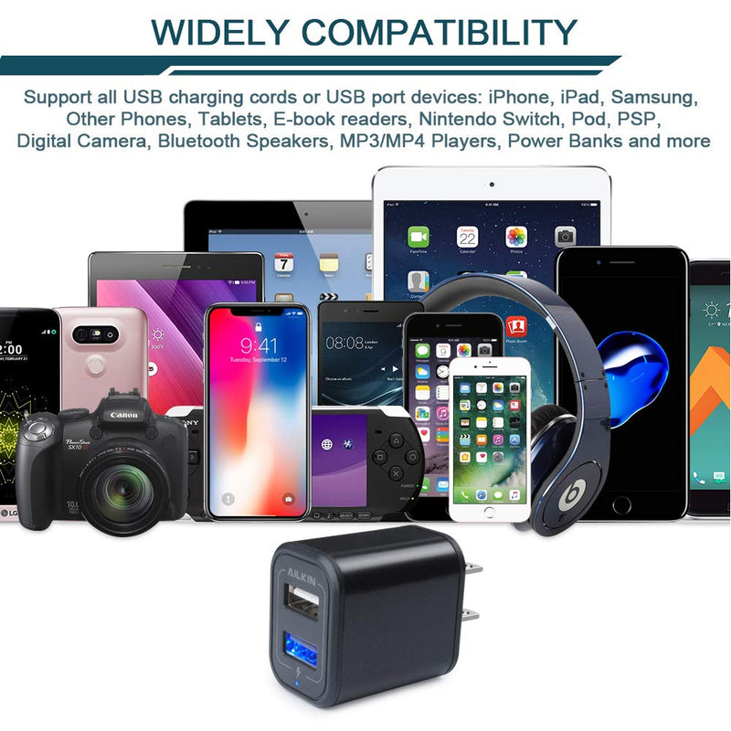 [Australia - AusPower] - USB Power Adapter, Wall Plug, Ailkin 2-Pack 5V/2.1A Fast Charging Cell Phone Cube Home/Travel Wall Charger Block Box Brick Base for Phone XS/XR/10/8/7, Pad, Samsung Galaxy, LG, HTC, More USB Plug Black 