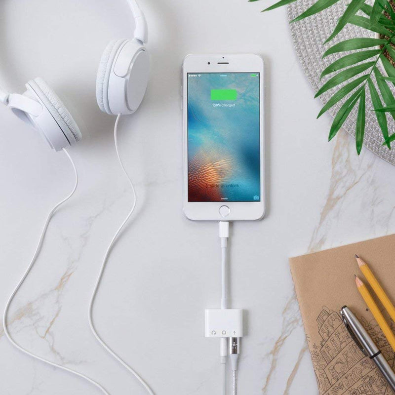 [Australia - AusPower] - 3 in 1 Headphone Adapter with Charging Port Lightning to 3.5 mm Headphone Jack Adapter Earphone Audio Jack Connector Compatible with iPhone/iPad 