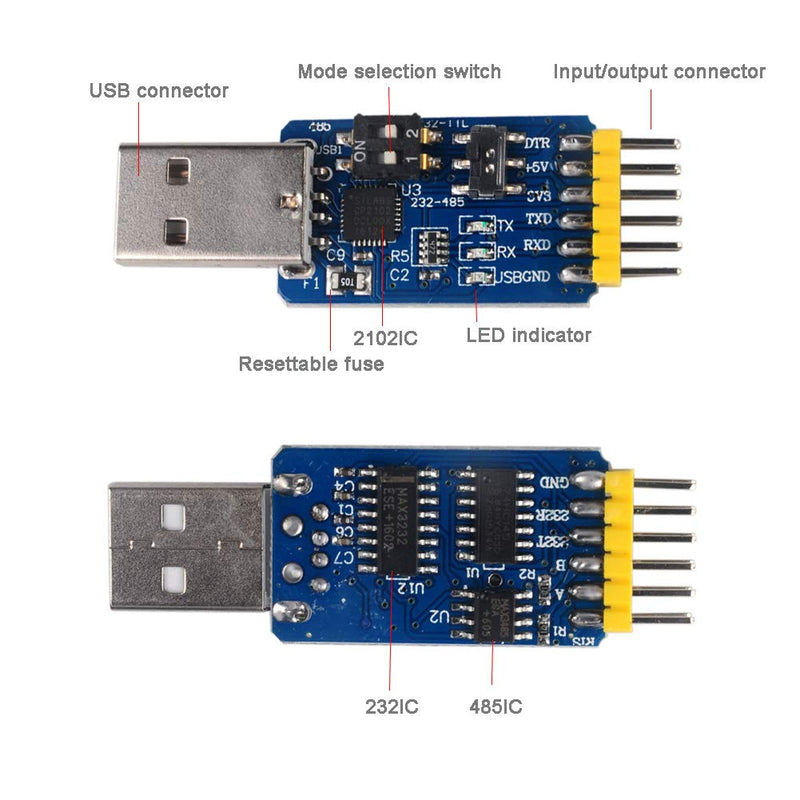 [Australia - AusPower] - CP2102 6 in 1 USB to TTL Serial Adapter Module USB to TTL 485 232,TTL to 232 485,RS232 to 485 + 4P Dupont Cable Jumper Wire Female to Female for Nextion Display Beitian GPS Arduino Windows 