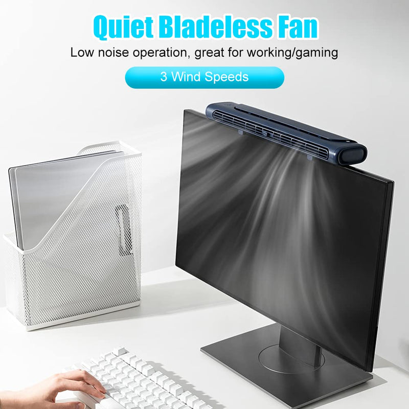 [Australia - AusPower] - NORMIA RITA Clip On Computer Fan, Bladeless Monitor Clip On Fan Personal Cooling Fan for Office, Quiet USB Desk Fan Small Tower Fan for Desk, Suitable for Flat and Curved Monitor, Laptop Navy 