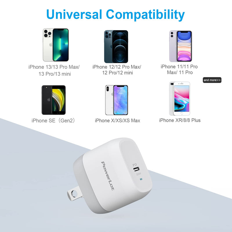 [Australia - AusPower] - USB C Wall Charger, PowerLot Foldable PD 3.0 Fast Charger GaN 20W USB C Power Adapter Compact USB C Charger for iPhone 13 Pro Max, 13 Mini, iPhone 12 Pro Max, 12 Mini, iPad Pro (Cable Not Included) iPhone 13 charger 