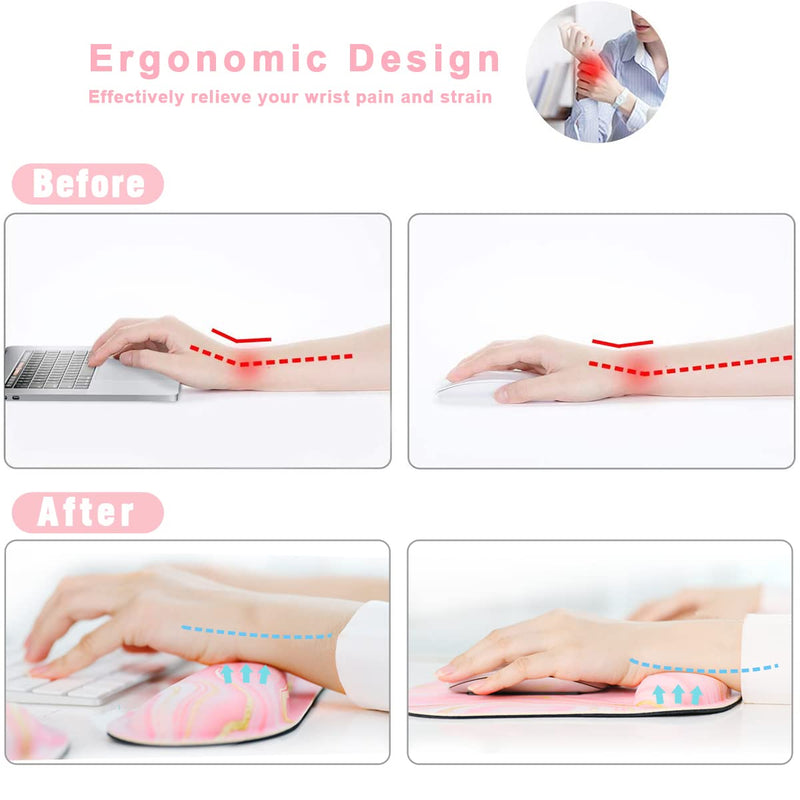 [Australia - AusPower] - Memory Foam Ergonomic Keyboard Wrist Rest Pad and Mouse Wrist Rest Support Mouse Pad Set with Non-Slip Rubber Base Set for Office Gaming Easy Typing & Pain Relief-Pink Marble Pink Marble 