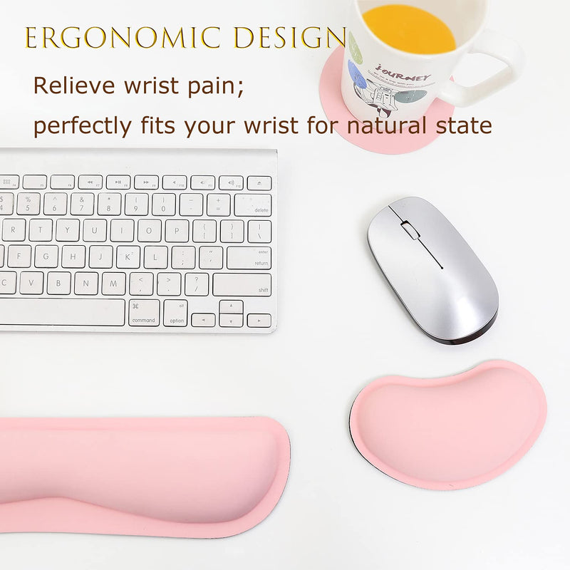 [Australia - AusPower] - kusma Pink Wrist Rest, Keyboard Wrist Rest Pad,Cleanable PU Leather, Ergonomic Memory Foam, Pain Relief, Support for Computers, laptops, Office, 2 Piece Coaster Free -Pink… 