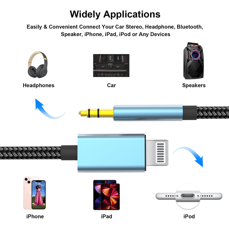 [Australia - AusPower] - Aux Cord for iPhone, esbeecables [Apple MFi Certified] Lightning to 3.5mm Aux Audio Nylon Braided Cable for iPhone 13 12 11 XS XR X 8 7 iPad to Car/Home Stereo, Speaker, Headphone - 3.3FT Sierra Blue 3.3feet 1 