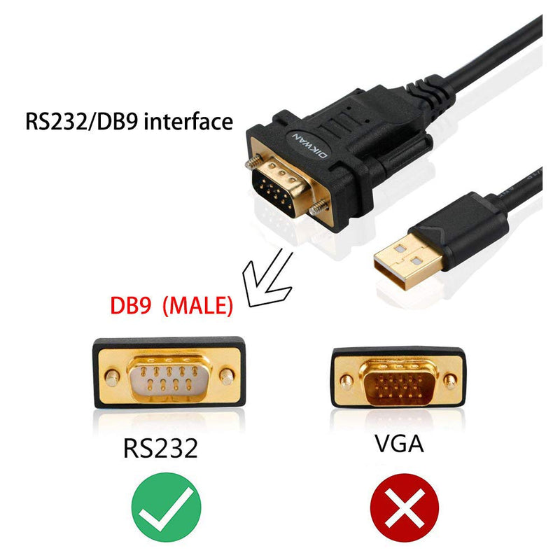 [Australia - AusPower] - USB to RS232, OIKWAN USB Serial Adapter with FTDI Chipset,USB 2.0 to Male DB9 Serial Cable for Windows 10, 8, 7, Vista, XP, 2000, Linux and Mac OS(6ft)… 6FT USB to DB9 