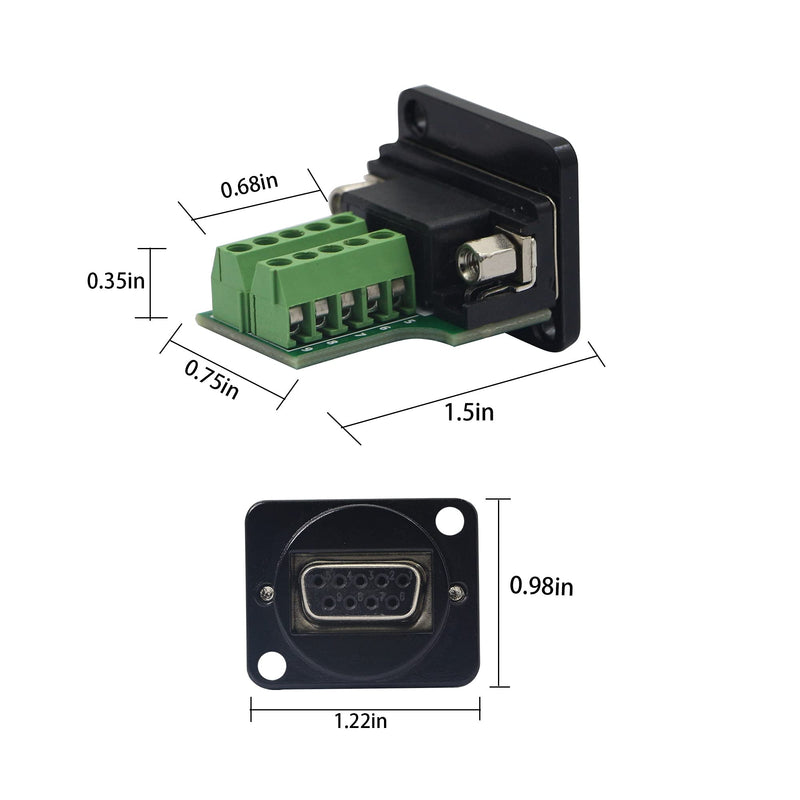 [Australia - AusPower] - QIANRENON DB9 Panel Mount Terminal RS232 Serial to Terminal Female Adapter Connector Breakout Board, 9 Pin Welding-Free D-Type Connector,Black 