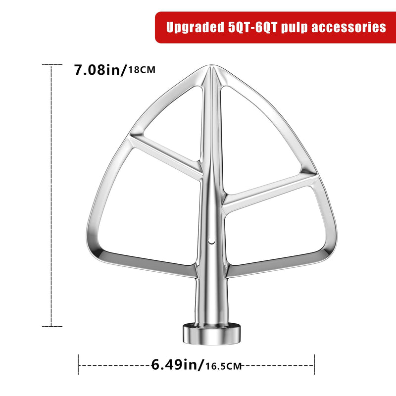 [Australia - AusPower] - Upgraded 5-6QT Stainless Steel Flat Mixer for KitchenAid Stand Mixer KitchenAid Paddle Attachment Accessory/Uncoated/Dishwasher Safe Replacement. Polished Surface, Easy to Clean and Disinfect. 5.5-6QT Flat Beater 