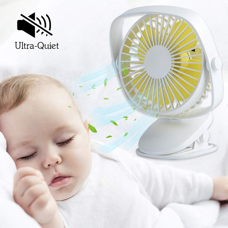 [Australia - AusPower] - Accering 5" Battery Operated USB Fan Portable Clip On Mini Personal Fan 720° Rechargeable for Baby Stroller Bed Desk Car Laptop Table Camping Outdoors Home Office - White 