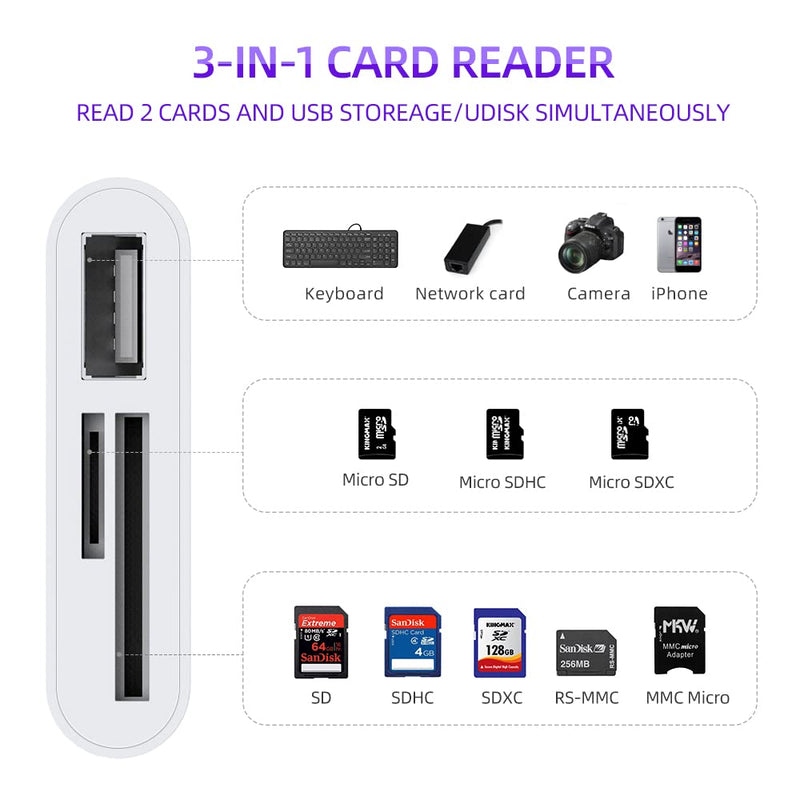 [Australia - AusPower] - USB C to Micro SD TF Memory Card Reader, Compatible with iPad Pro, MacBook Pro/Air, Chromebook, 3-in-1 USB Camera Card Reader Adapter for XPS, Galaxy S10/S9 and More USB C Devices 